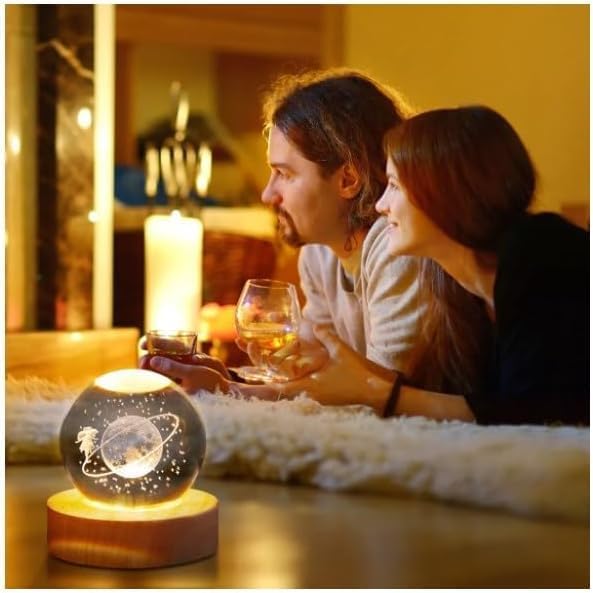 Boule de Cristal 3D Éclatante - Lampe de Table Unique