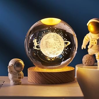 Boule de Cristal 3D Éclatante - Lampe de Table Unique