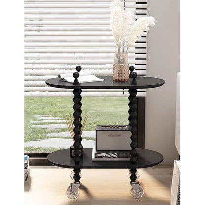 Table Basse Vintage Mobile en Bois Dur avec Rangement à Deux Niveaux