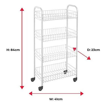 Chariot Rangement Metaltex Pisa x YaraBox - 4 Niveaux Roulettes - 41x23x84cm Blanc