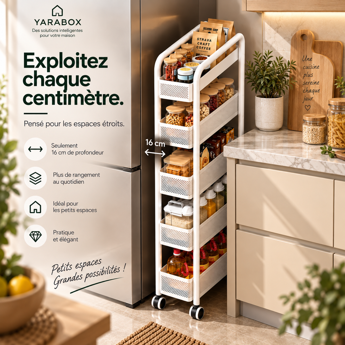 Organisateur de Cuisine Étroit à Roulettes – Gain de Place