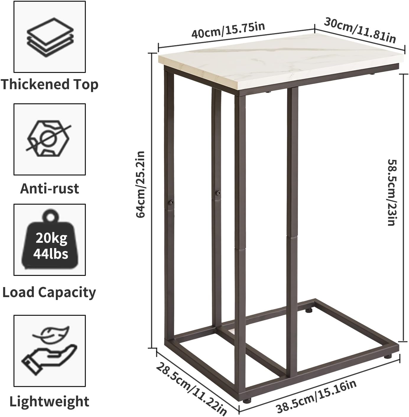 Table d’Appoint Industrielle – Design en Forme de C