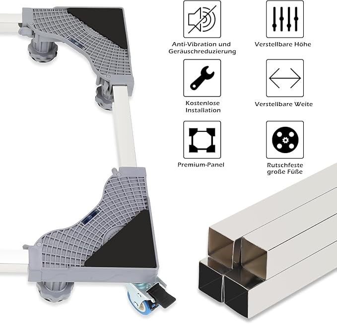 Support Réglable Machine à Laver Anti-Vibration avec Roues – Charge 500 kg