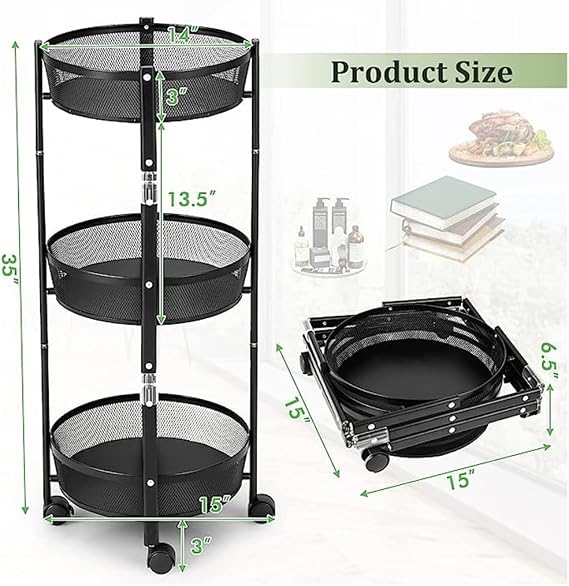 Chariot de Rangement Pliable 3 Niveaux – Gain de Place et Organisation Intelligente