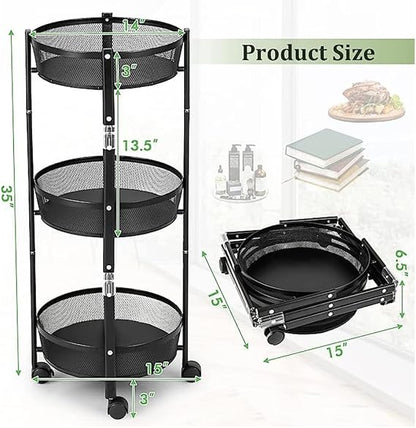 Chariot de Rangement Pliable 3 Niveaux – Gain de Place et Organisation Intelligente