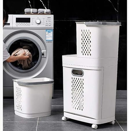 Panier à Linge 3 en 1 à Roulettes – 3 Bacs + Étagère (PP)