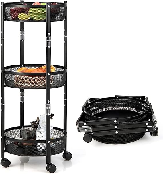 Chariot de Rangement Pliable 3 Niveaux – Gain de Place et Organisation Intelligente