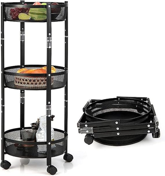 Chariot de Rangement Pliable 3 Niveaux – Gain de Place et Organisation Intelligente