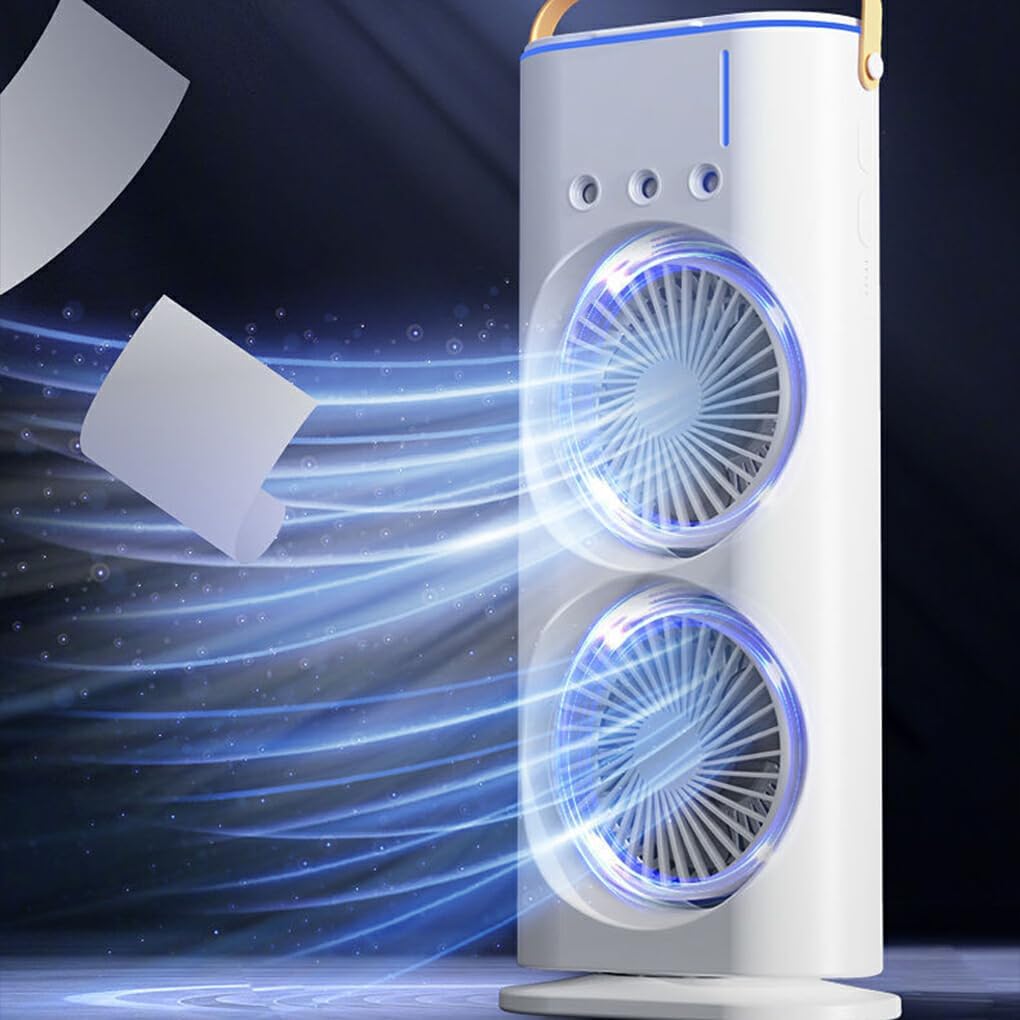 Ventilateur Électrique Double Tête avec Brumisation – Refroidissement Puissant et Silencieux