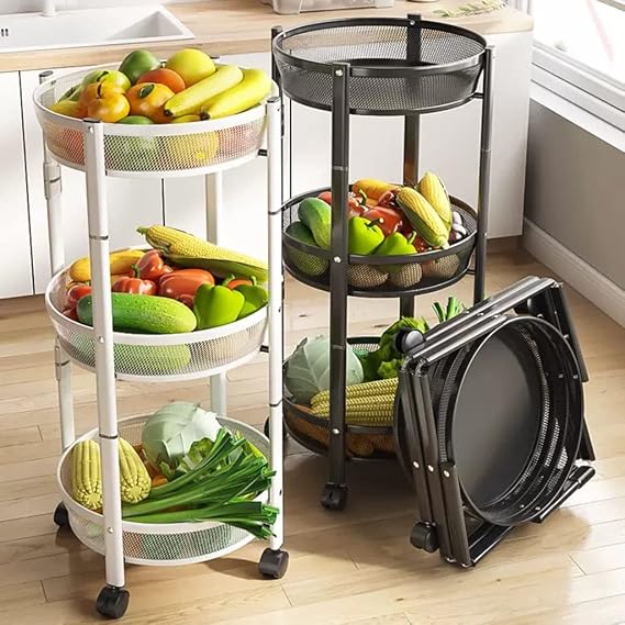 Chariot de Rangement Pliable 3 Niveaux – Gain de Place et Organisation Intelligente