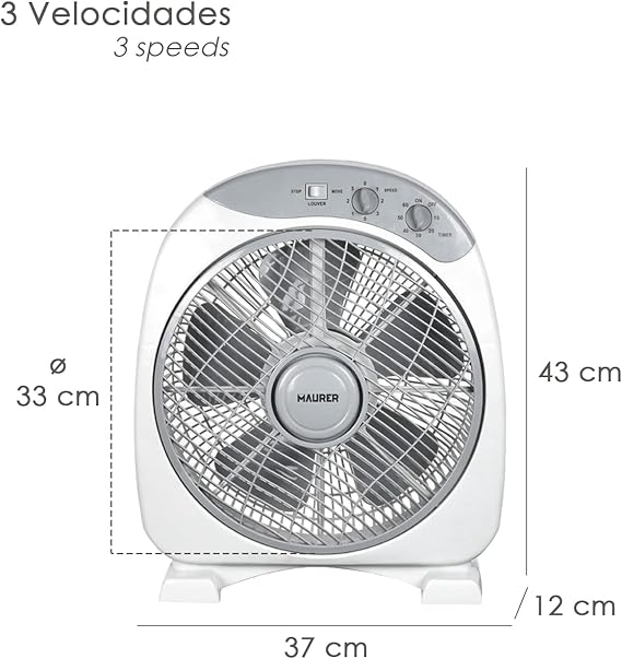 Ventilateur Portable 12 Pouces – Silencieux, Éco Énergie, 3 Niveaux de Vitesse, Refroidissement Efficace