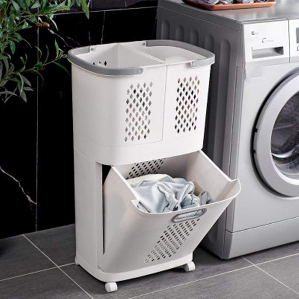Panier à Linge 3 en 1 à Roulettes – 3 Bacs + Étagère (PP)