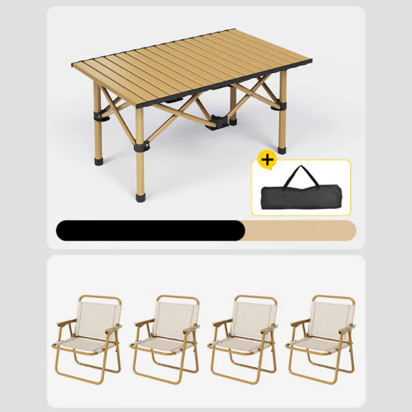Table Pliante de Camping avec 4 Chaises – Set Pique-Nique Portable pour Jardin, Terrasse, Plage