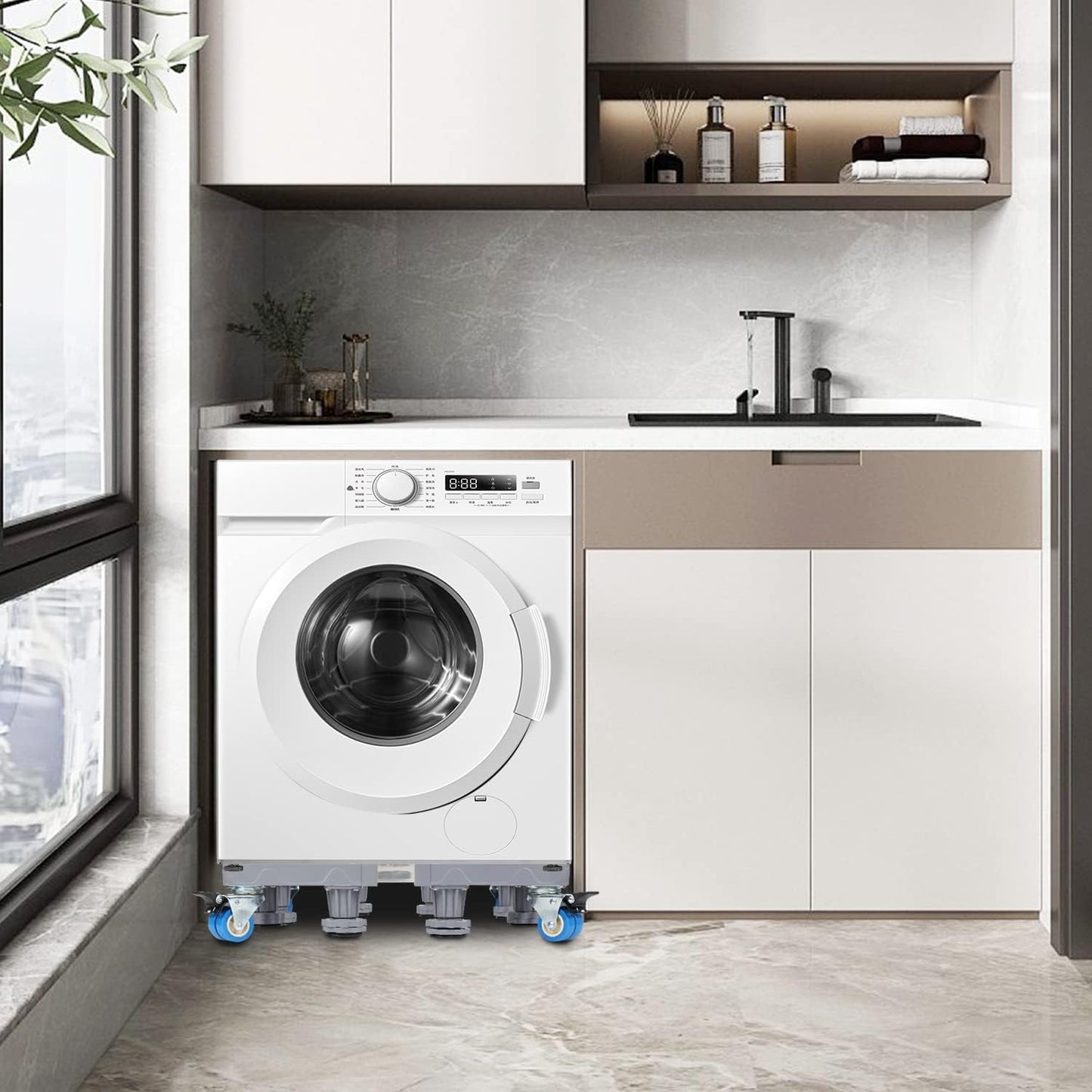 Support Réglable Machine à Laver Anti-Vibration avec Roues – Charge 500 kg