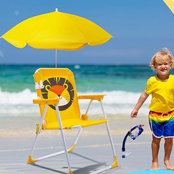 🟡 Chaise Pliante Enfant avec Parasol – Fauteuil Portable Confortable pour Jardin, Plage et Voyage