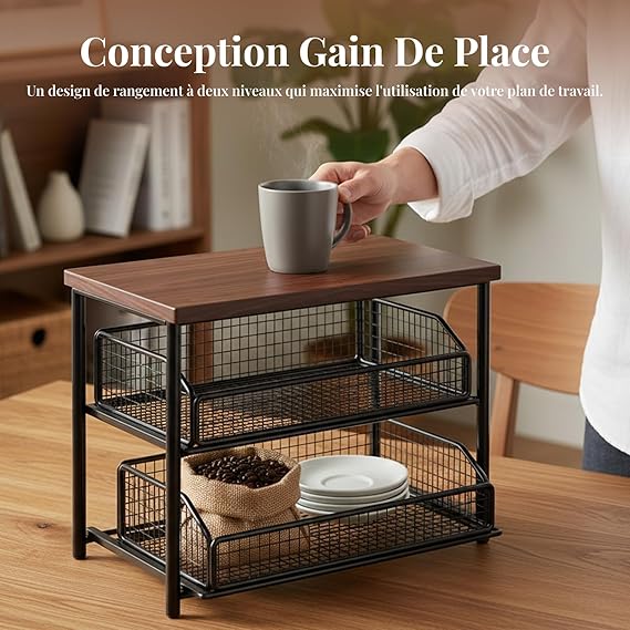 Organisateur Café Multifonction avec Tiroir – Design Moderne, Gain de Place et Rangement Optimal