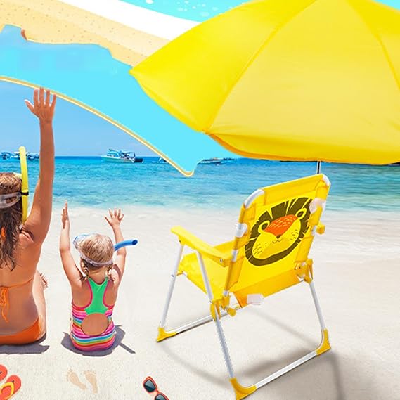 🟡 Chaise Pliante Enfant avec Parasol – Fauteuil Portable Confortable pour Jardin, Plage et Voyage