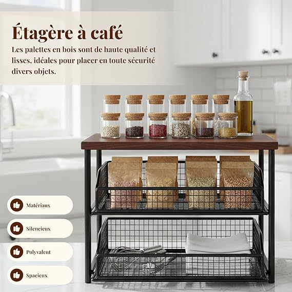 Organisateur Café Multifonction avec Tiroir – Design Moderne, Gain de Place et Rangement Optimal