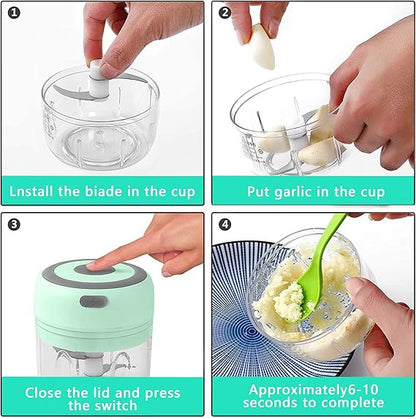 Mini Hachoir Électrique Portable 250ML – Rechargeable USB, Multifonction pour Ail, Oignons, Légumes & Viande
