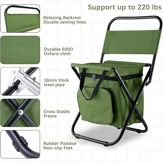 Chaise de Camping Pliable avec Sac Isotherme Intégré – Portable, Légère et Ultra Résistante