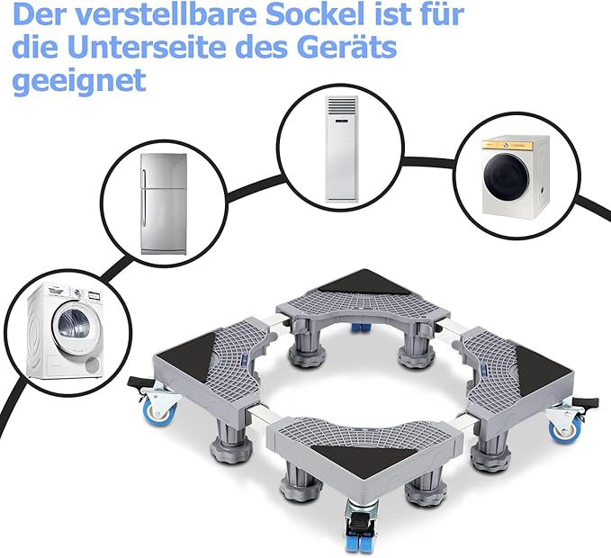 Support Réglable Machine à Laver Anti-Vibration avec Roues – Charge 500 kg