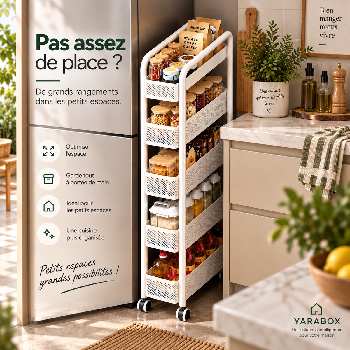 Organisateur de Cuisine Étroit à Roulettes – Gain de Place