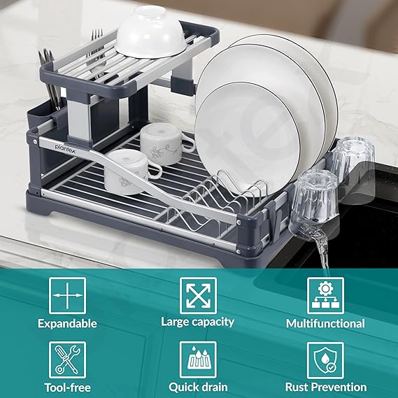 yarabox Égouttoir à vaisselle 2 niveaux en aluminium antirouille