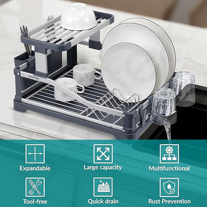 yarabox Égouttoir à vaisselle 2 niveaux en aluminium antirouille