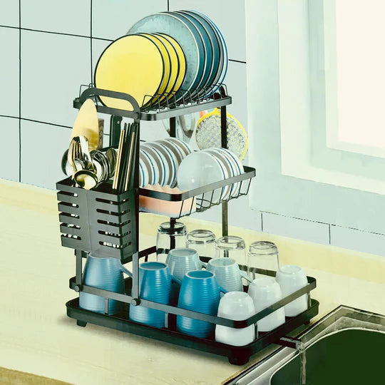 Égouttoir à vaisselle VIO gain de place (2 niveaux) – Noir