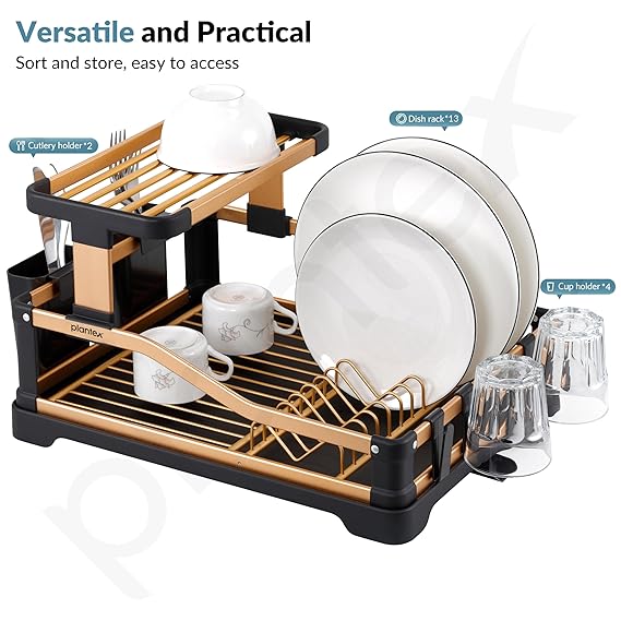 yarabox Égouttoir à vaisselle 2 niveaux en aluminium antirouille