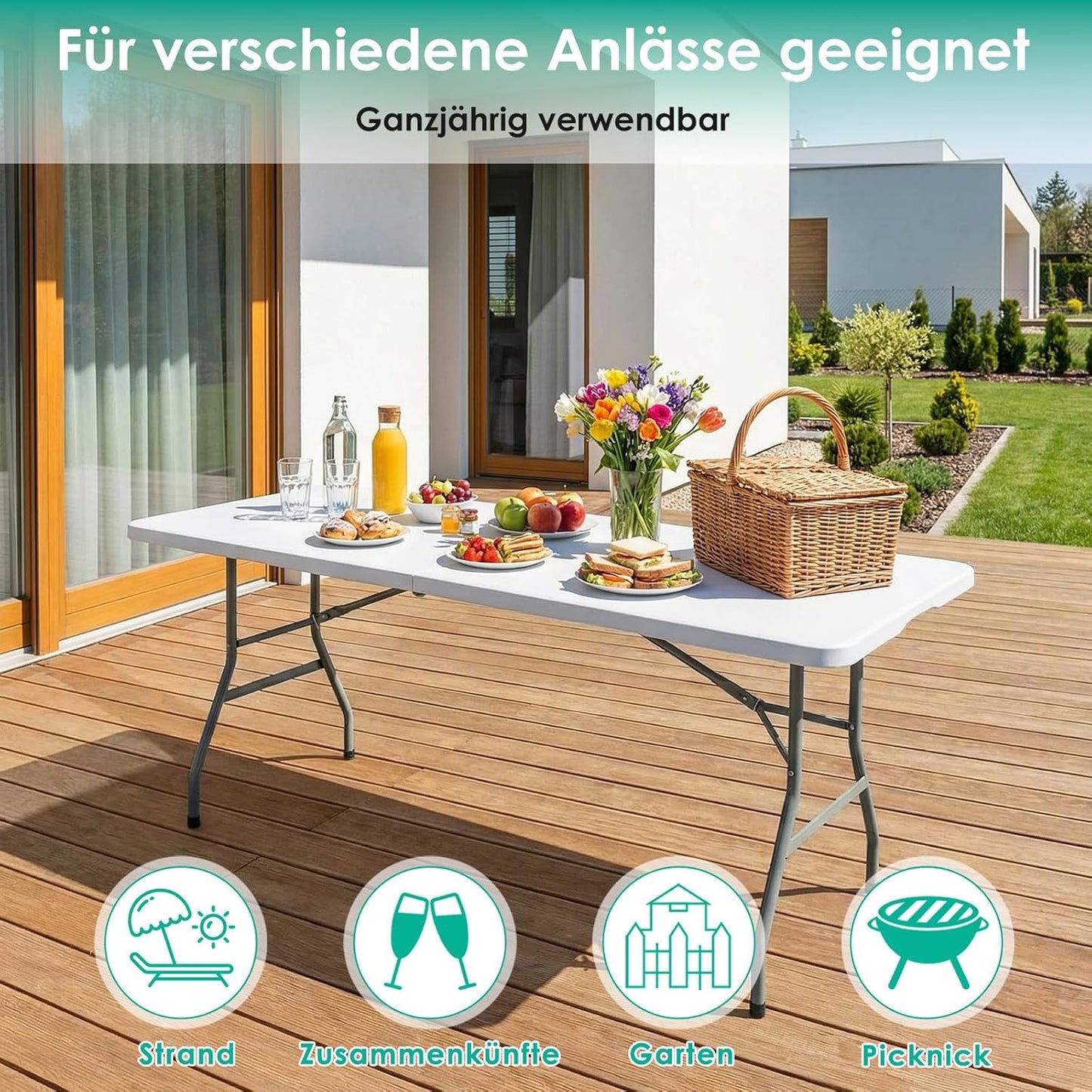 Table Pliante 180 cm – Idéale pour Pique-nique, Voyage et Maison