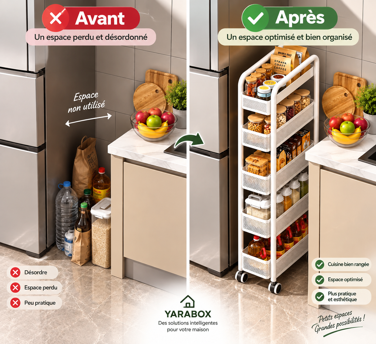 Organisateur de Cuisine Étroit à Roulettes – Gain de Place