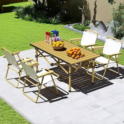 Table Pliante de Camping avec 4 Chaises – Set Pique-Nique Portable pour Jardin, Terrasse, Plage
