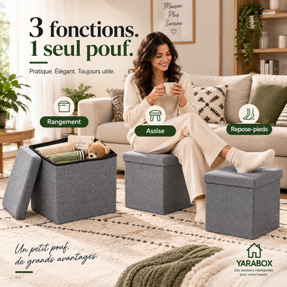 Pouf Coffre de Rangement Pliable – Gris