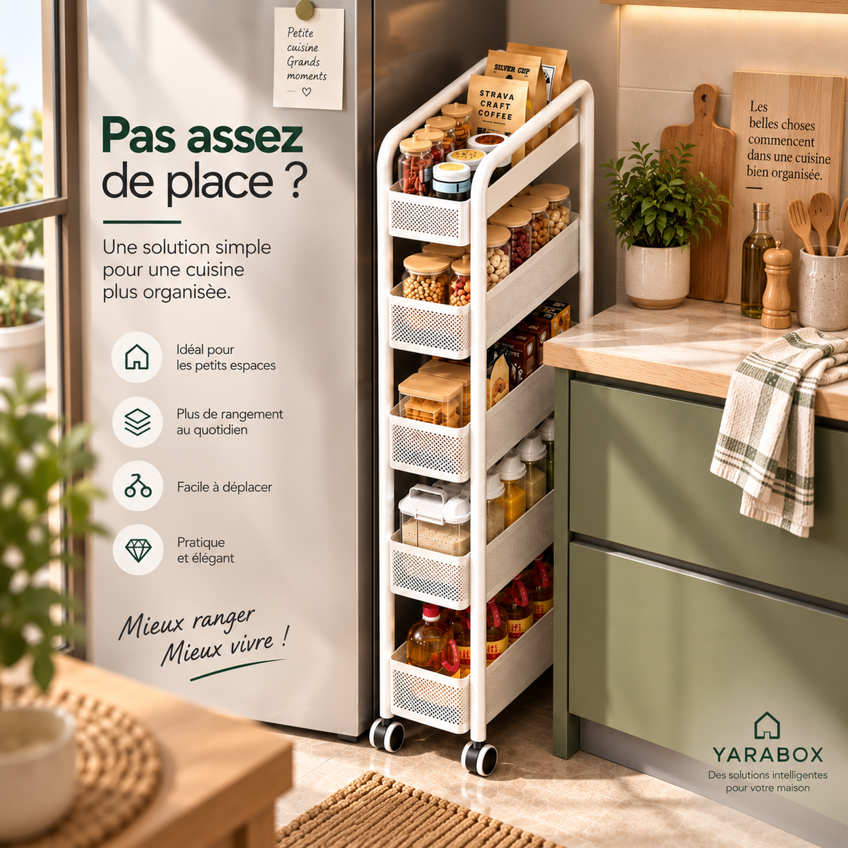 Organisateur de Cuisine Étroit à Roulettes – Gain de Place