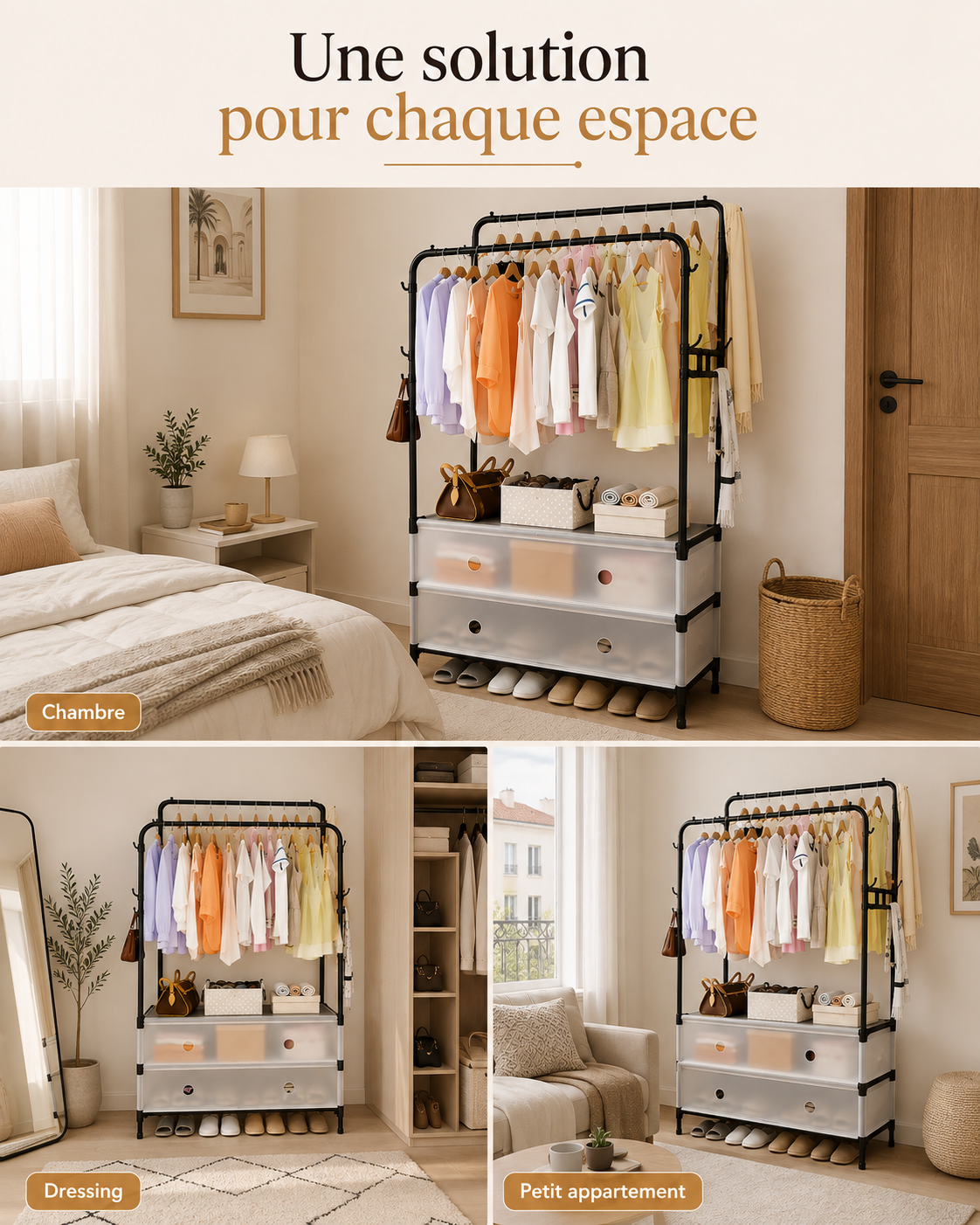 Portant à Vêtements Multifonction avec Rangement – Gain de Place