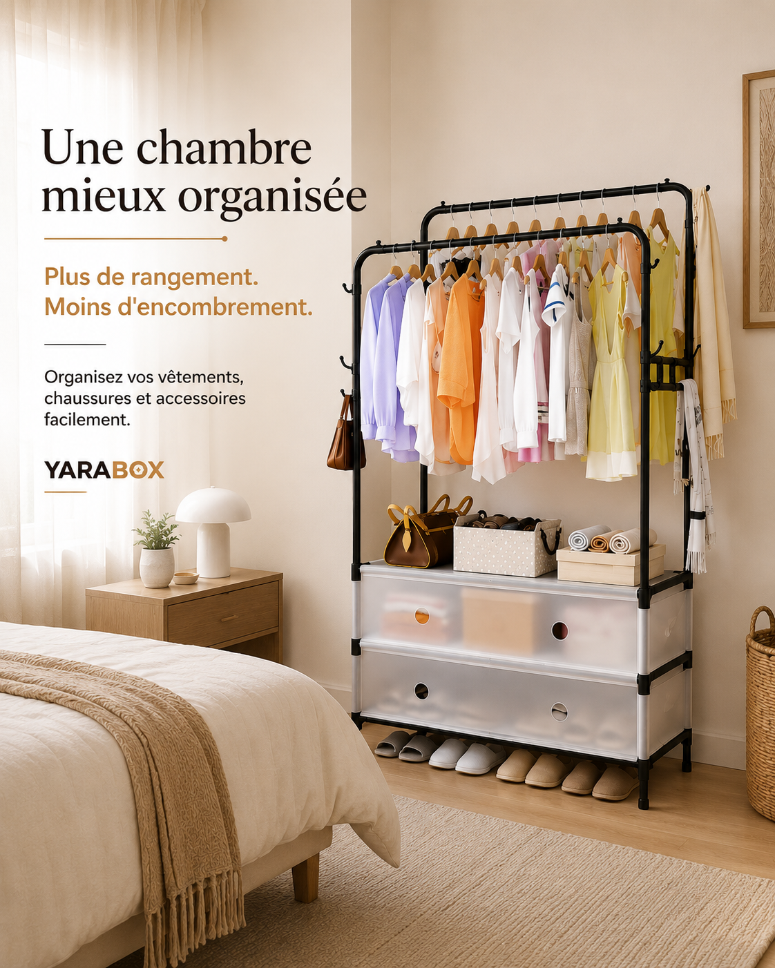 Portant à Vêtements Multifonction avec Rangement – Gain de Place