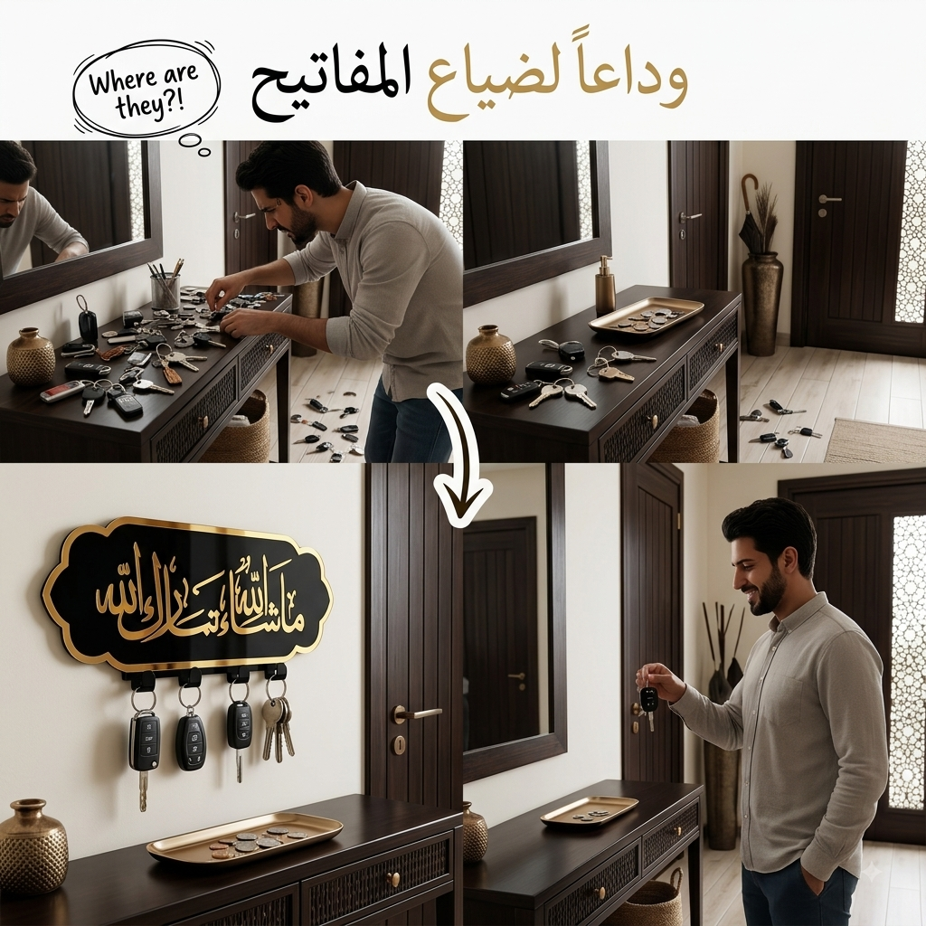 Porte-Clés Mural Islamique "Macha Allah Tabarak Allah" – Décoration Élégante Sans Perçage