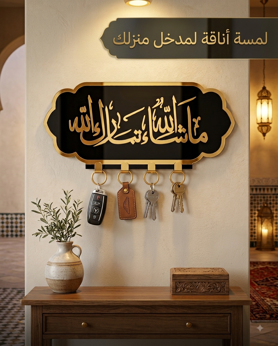 Porte-Clés Mural Islamique "Macha Allah Tabarak Allah" – Décoration Élégante Sans Perçage