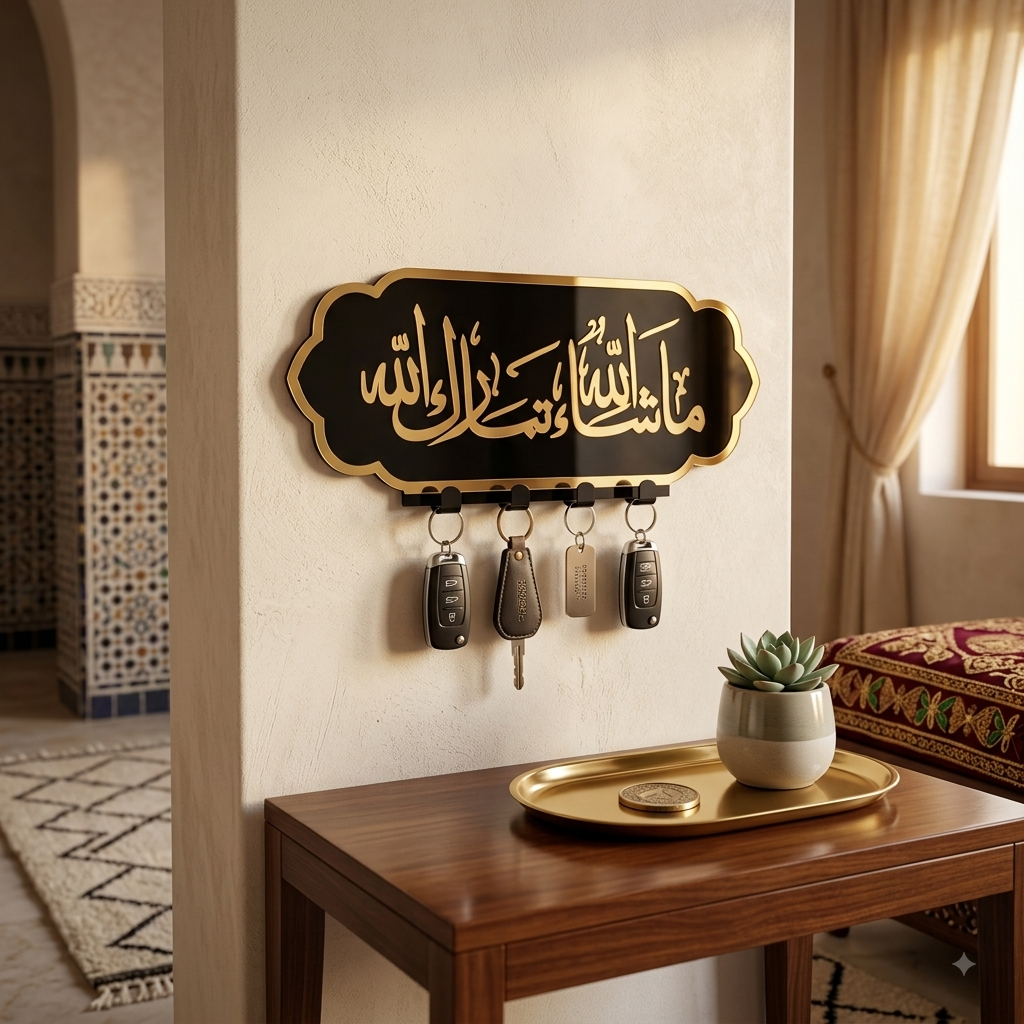 Porte-Clés Mural Islamique "Macha Allah Tabarak Allah" – Décoration Élégante Sans Perçage
