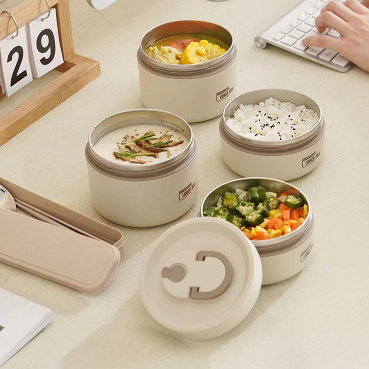 Boîte à Lunch Isotherme Multicouche en Acier Inoxydable – Élégance et Fraîcheur à Emporter