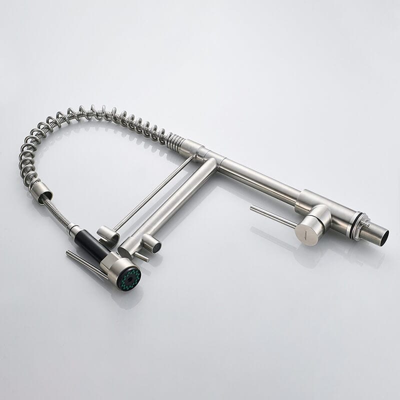 Mitigeur de cuisine professionnel en acier inoxydable avec double bec flexible
