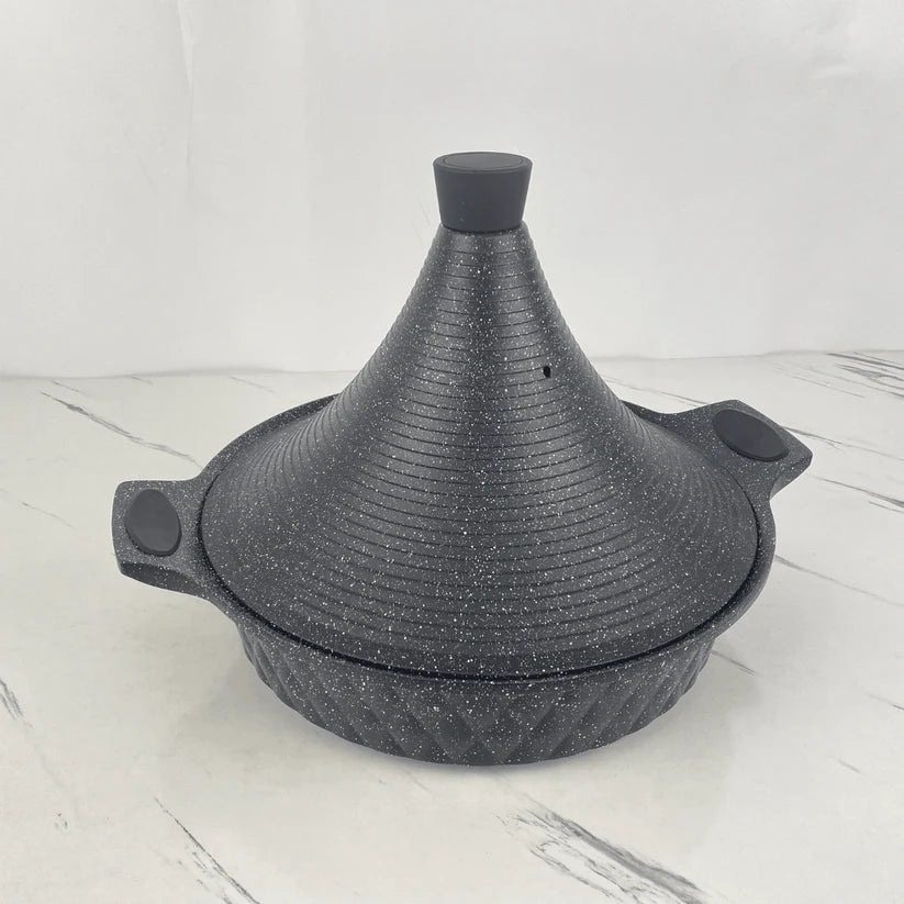 Tajine en granit de 28 cm, idéal pour une cuisson saine, homogène et pleine de saveurs pour tous vos plats marocains et mijotés européens.