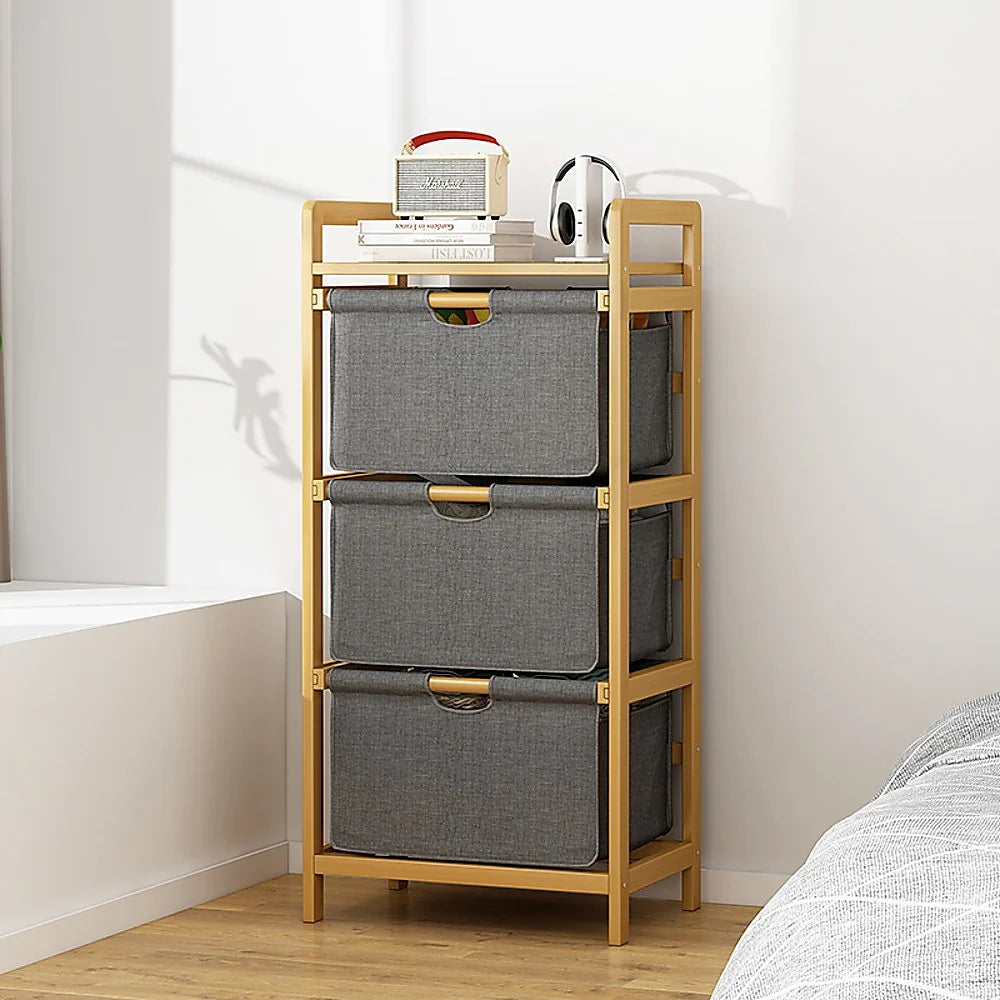 Étagère en Bambou Randy Travis avec Sacs de Rangement – Organisation Élégante pour la Maison