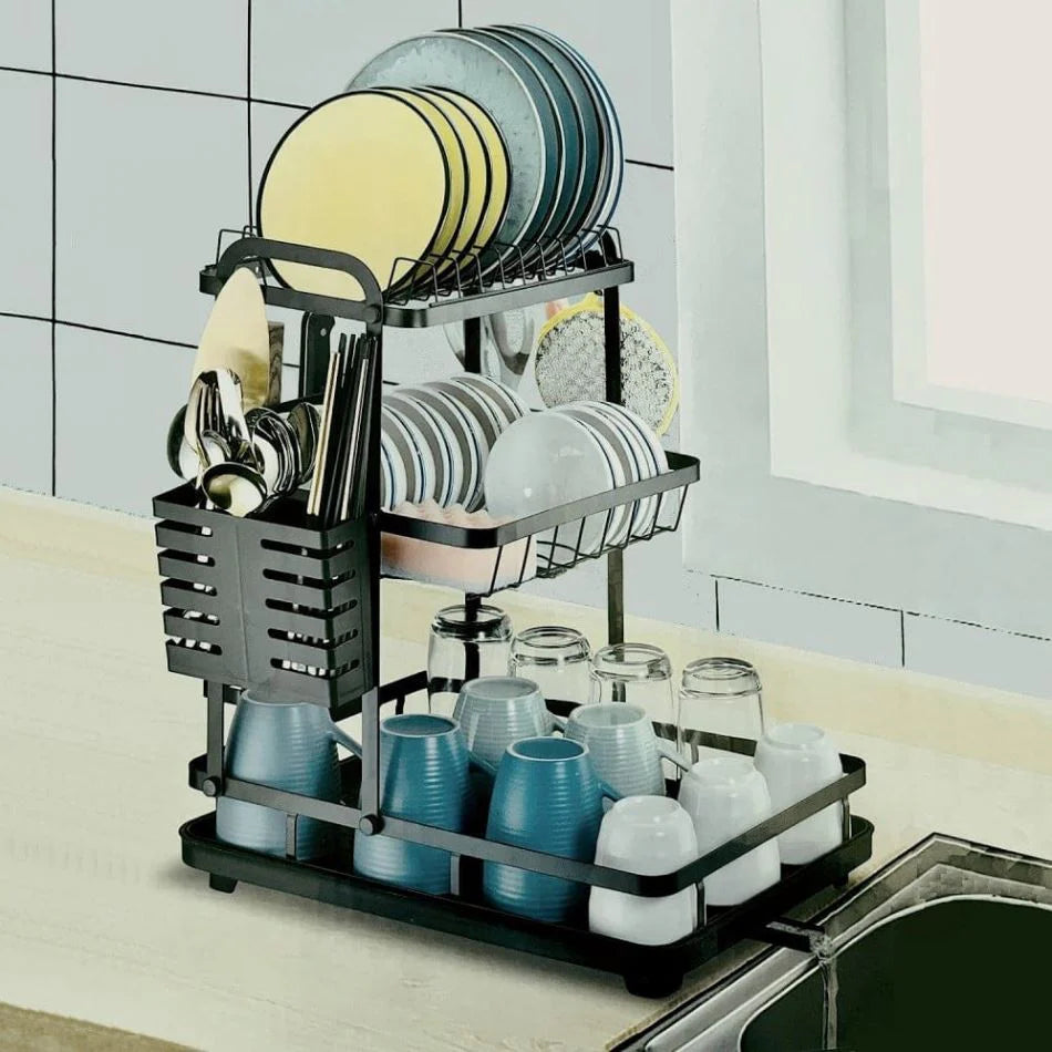 Égouttoir à vaisselle VIO gain de place (2 niveaux) – Noir