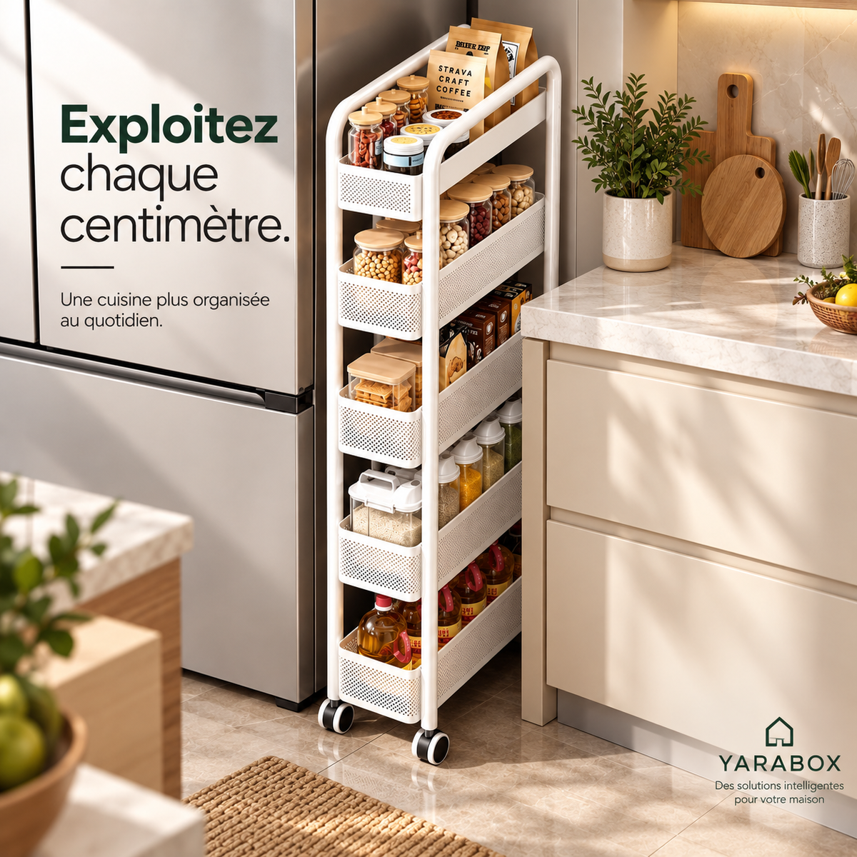 Organisateur de Cuisine Étroit à Roulettes – Gain de Place
