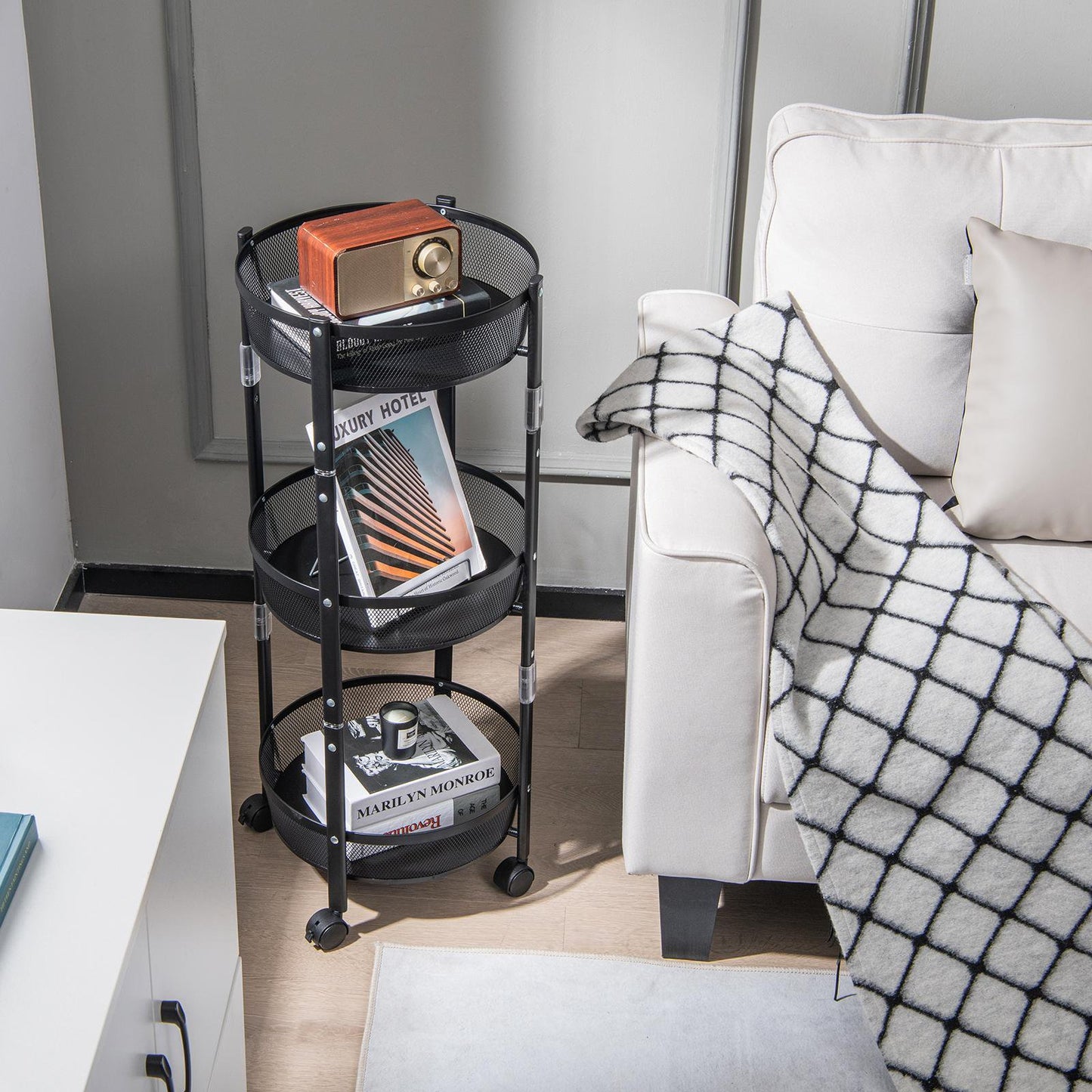 Chariot de Rangement Pliable 3 Niveaux – Gain de Place et Organisation Intelligente