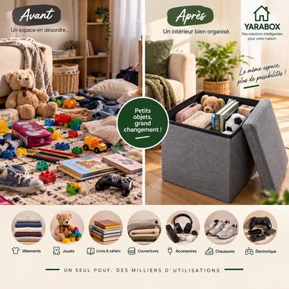 Pouf Coffre de Rangement Pliable – Gris