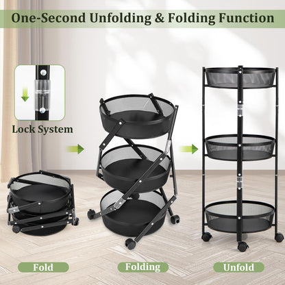 Chariot de Rangement Pliable 3 Niveaux – Gain de Place et Organisation Intelligente