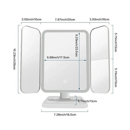 Miroir de maquillage trifold LED – Éclat & précision à chaque plan